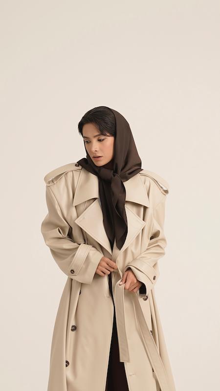 longline sand leather trenchcoat