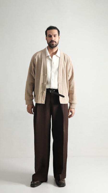 wide-leg dark brown trousers