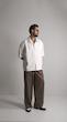 pleated half sleeve white shirt