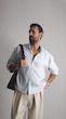 light blue single pocket linen shirt