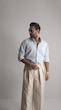 light blue single pocket linen shirt