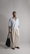 light blue single pocket linen shirt