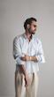 light blue single pocket linen shirt