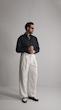 dark blue single pocket linen shirt