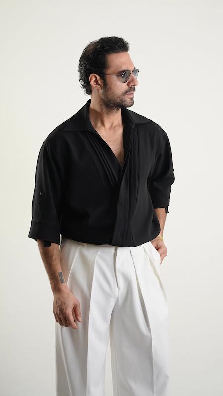 old school classic half sleeve black shirt