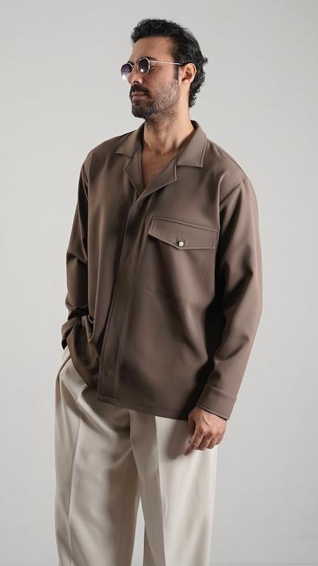 single pocket mocha shirt