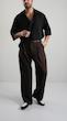 brown pleated straight leg pants