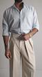 creamy pleated straight leg pants 