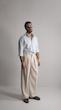 creamy pleated straight leg pants 