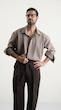 brown pleated straight leg pants