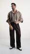 brown pleated straight leg pants