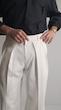 white pleated straight leg pants