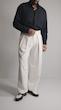 white pleated straight leg pants