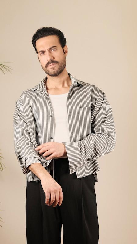 black and white boxy striped shirt