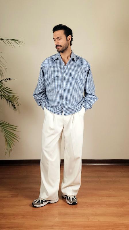 blue checkered shirt