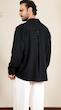 navy pleated shirt with contrast stitching