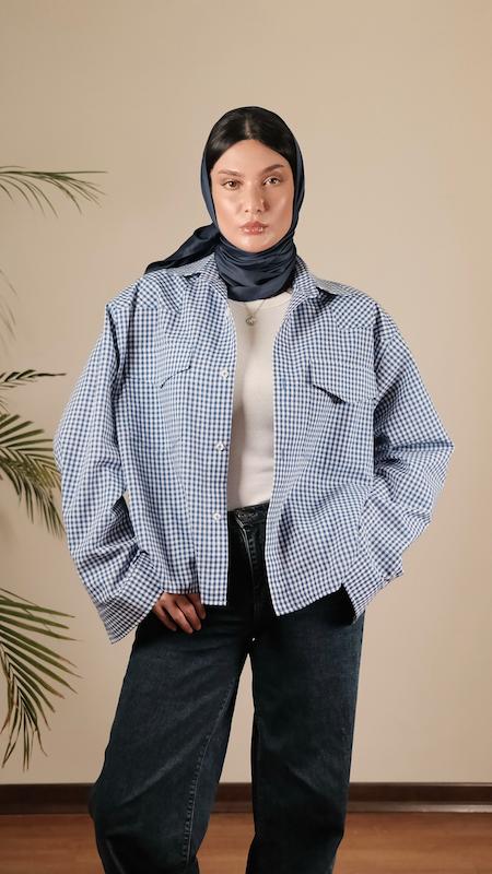 blue checkered shirt