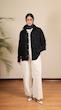 navy pleated shirt with contrast stitching