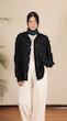 navy pleated shirt with contrast stitching