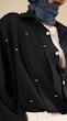 navy pleated shirt with contrast stitching