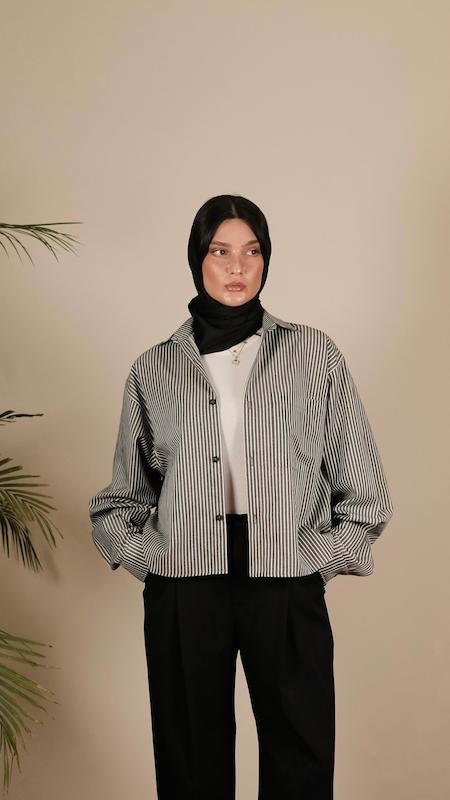 black and white boxy striped shirt