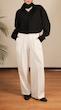 white pleated straight leg pants