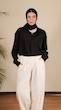 white pleated straight leg pants