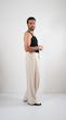  creamy overlap wide leg trousers