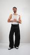 button fold avant garde black cotton pants