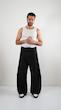 button fold avant garde black cotton pants