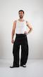button fold avant garde black cotton pants
