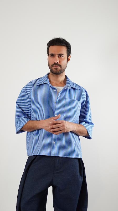 blue striped boxy shirt