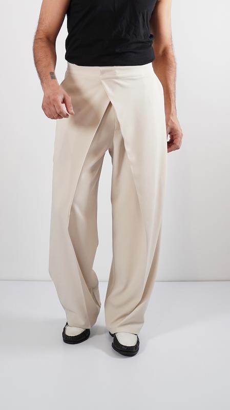  creamy overlap wide leg trousers