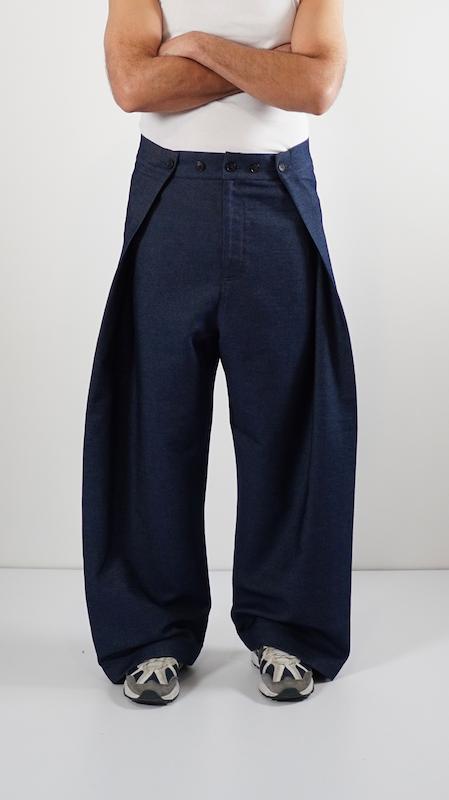 button fold avant garde denim pants