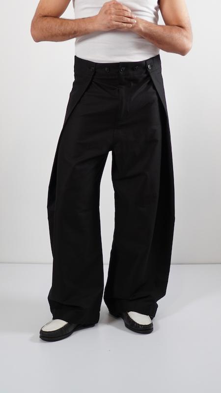 button fold avant garde black cotton pants