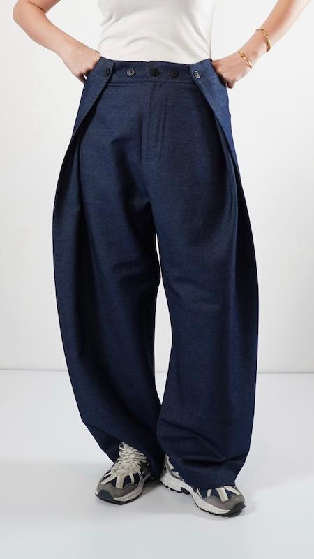 button fold avant garde denim pants