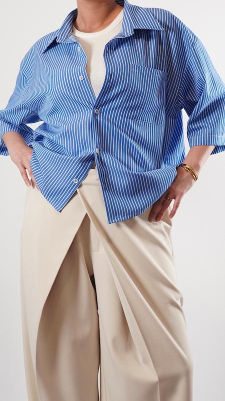 creamy overlap wide leg trousers