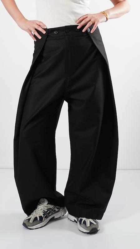 button fold avant garde black cotton pants