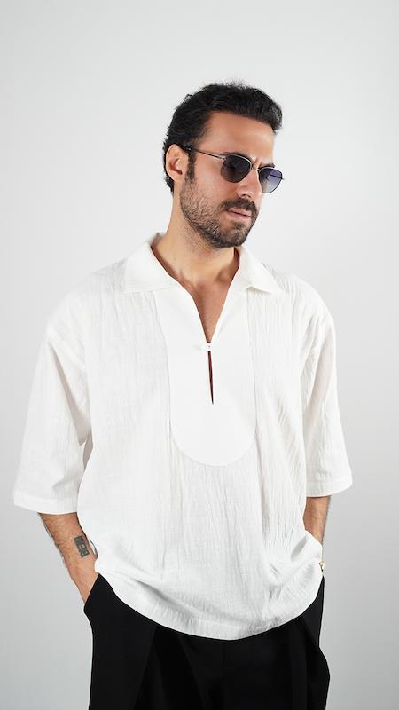 white open placket textured shirt