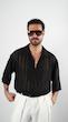 black open placket textured shirt
