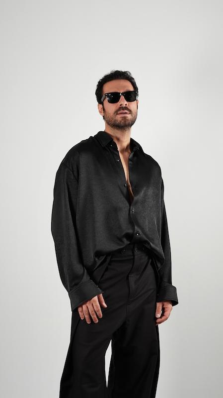 black satin shirt