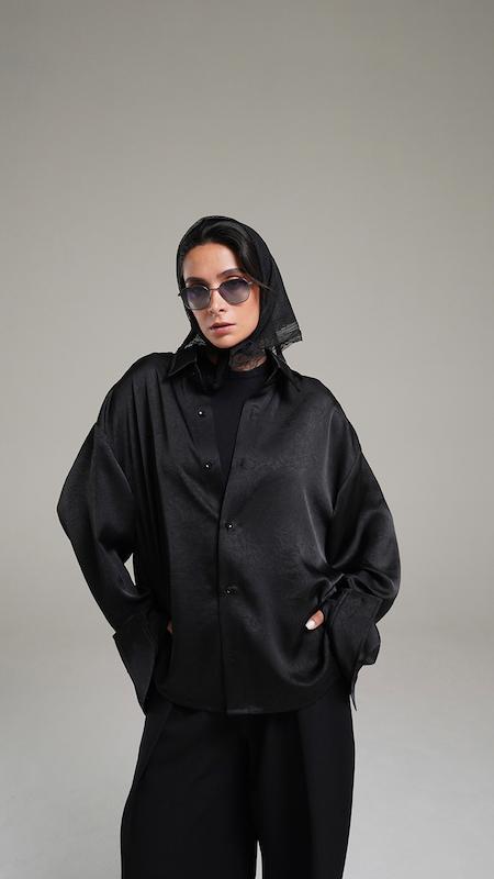 black satin shirt