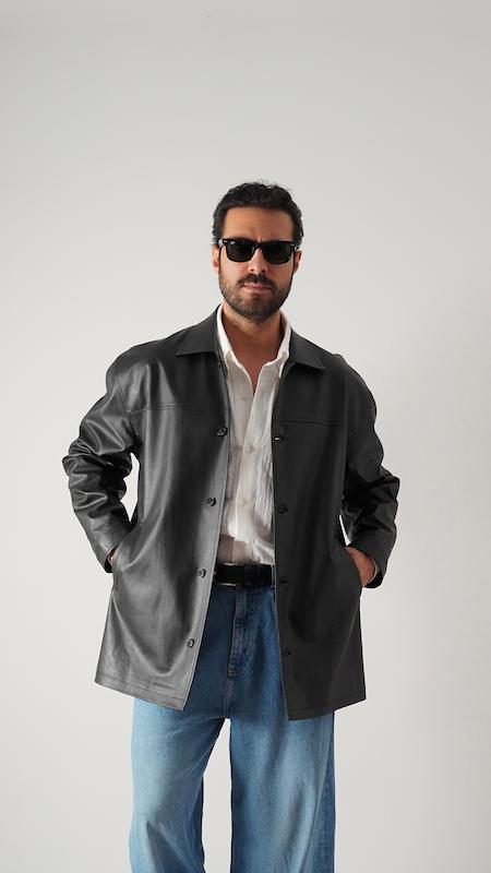 black leather coat