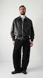 black leather bomber jacket