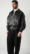 black leather bomber jacket