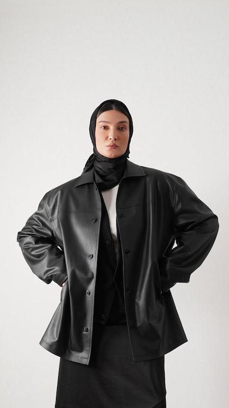 black leather coat