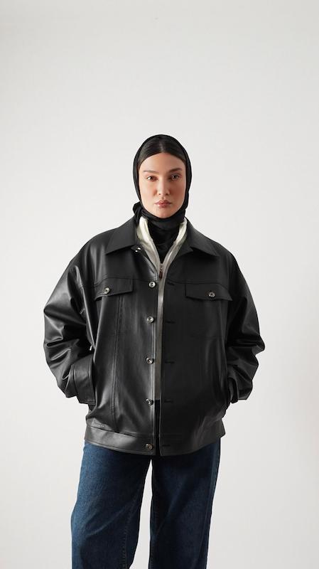 black leather jacket with pockets