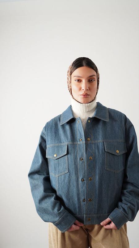 washed light blue denim jacket