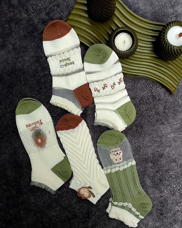 جوراب زنانه مچی ترکیبی شیشه ای نخ پنبه طرح گل و لبخند