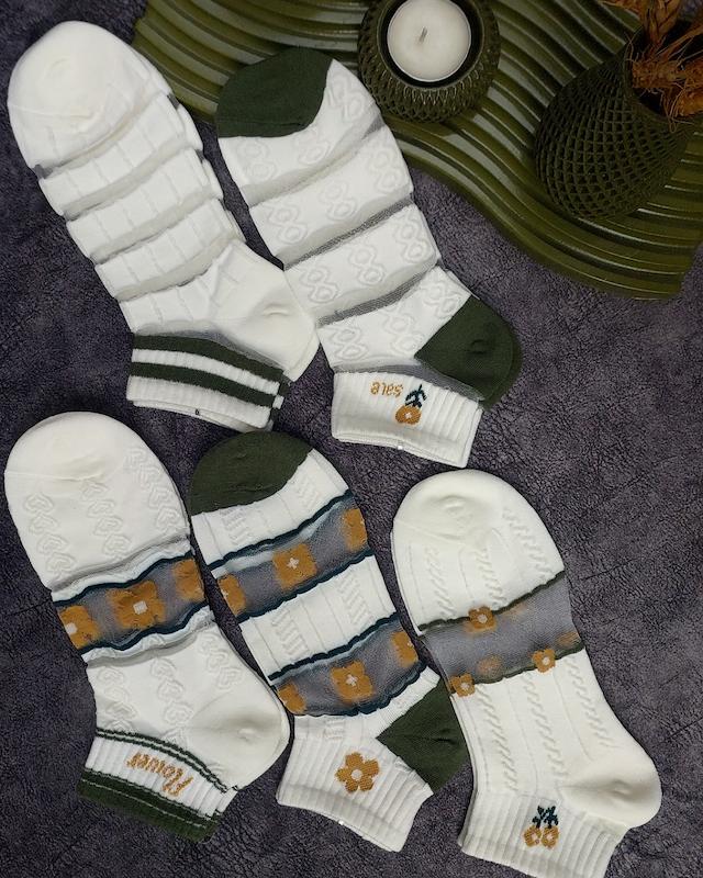 جوراب زنانه مچی ترکیبی شیشه ای سبز و زرد